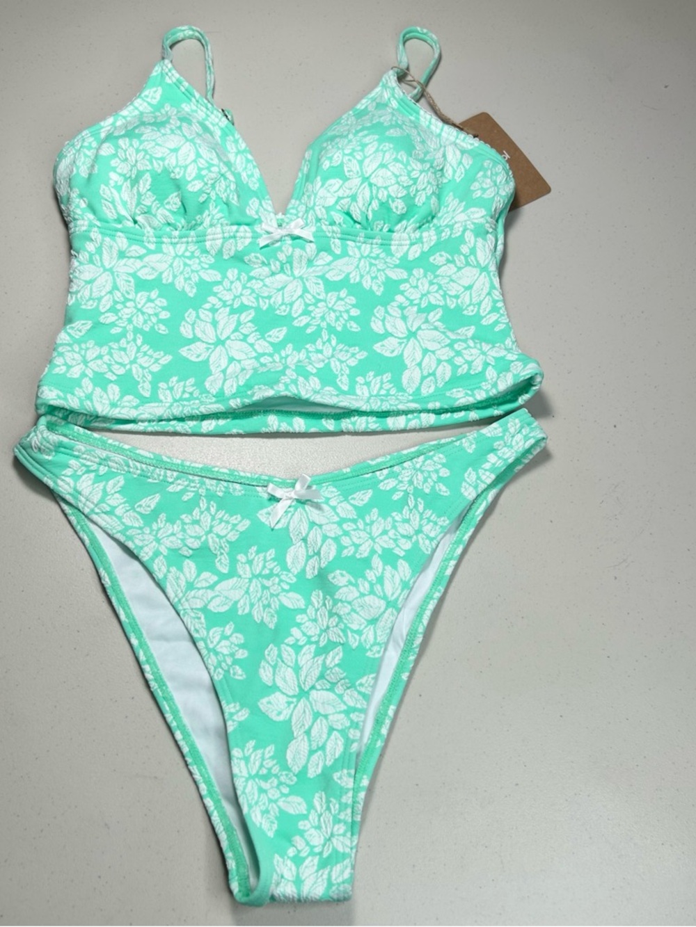 Samiol Tankini Bikini Set Green Small Floral Swimwear